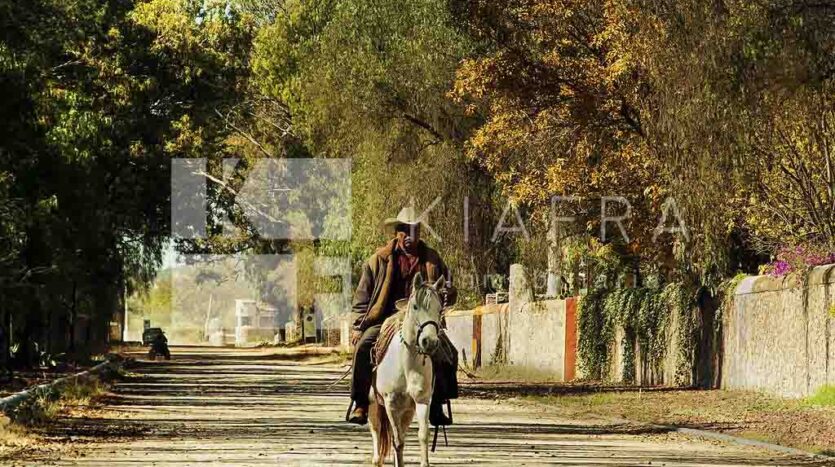 Jinete en Hacienda Chichimequillas, Querétaro con la marca de agua de Inmobiliaria KIAFRA